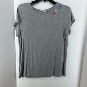 Britay Grey T-Shirt with Red White and Blue Stars, Women's Size Medium